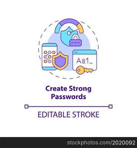 Strong password creation concept icon. Keeping protected apps accepts. Online privacy safety abstract idea thin line illustration. Vector isolated outline color drawing. Editable stroke. Strong password creation concept icon
