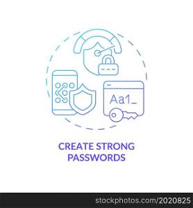 Strong password to save data blue gradient concept icon. Keeping protected apps accepts. Online privacy safety abstract idea thin line illustration. Vector isolated outline color drawing. Strong password to save data blue gradient concept icon