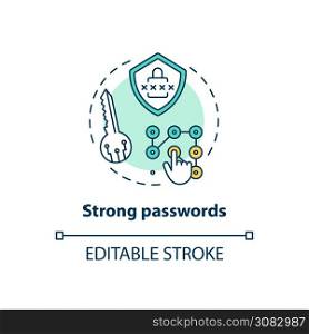Strong passwords concept icon. Databases securing idea thin line illustration. Hardest remember password. Computer protection. Vector isolated outline RGB color drawing. Editable stroke. Strong passwords concept icon