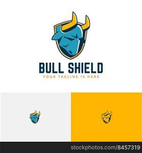 Strong Protection Bull Shield Horned Head Sport Logo