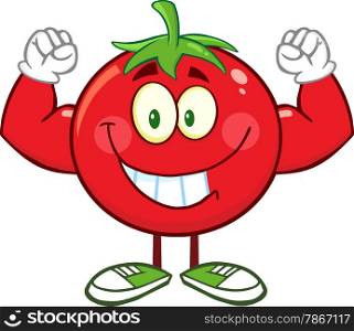 Strong Tomato Cartoon Mascot Character Flexing