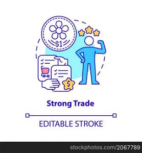 Strong trade concept icon. Business in Singapore abstract idea thin line illustration. Trading partner agreement. Isolated outline drawing. Editable stroke. Roboto-Medium, Myriad Pro-Bold fonts used. Strong trade concept icon