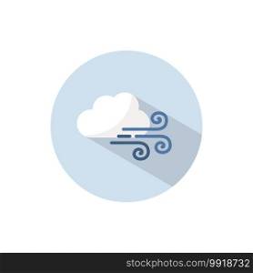 Strong wind and cloud. Flat color icon on a circle. Weather vector illustration