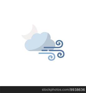 Strong wind, moon and cloud. Flat color icon. Isolated weather vector illustration