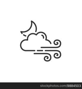 Strong wind, moon and cloud thin line icon. Isolated outline weather vector illustration