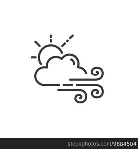 Strong wind, sun and cloud thin line icon. Isolated outline weather vector illustration