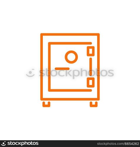 Strongbox infographic schematic element of locked cash box with money of orange color vector illustration isolated on white background. Strongbox Infographic Element Vector Illustration