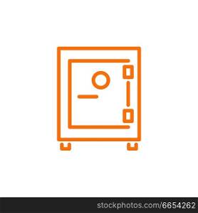 Strongbox infographic schematic element of locked cash box with money of orange color vector illustration isolated on white background. Strongbox Infographic Element Vector Illustration