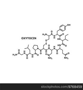 Structural chemical formula of oxytocin hormone of love and closeness isolated thin line biochemistry structure. Vector oxytocin happiness love hormone structural chemical formula, line art design. Oxytocin chemical formula, love closeness hormone