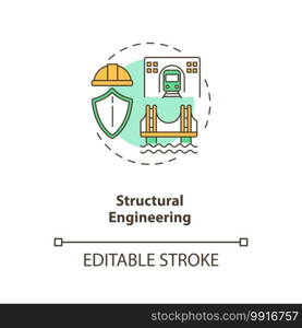 Structural engineering concept icon. Building support structure. Infrastructure construction. Civil engineering idea thin line illustration. Vector isolated outline RGB color drawing. Editable stroke. Structural engineering concept icon