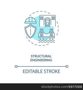 Structural engineering turquoise concept icon. Support structure. Infrastructure construction. Civil engineering idea thin line illustration. Vector isolated outline RGB color drawing. Editable stroke. Structural engineering turquoise concept icon