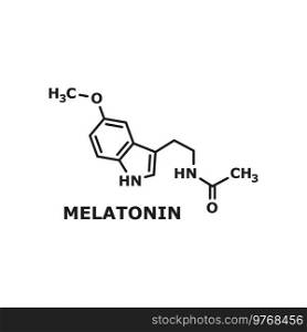 Structural formula of melatonin hormone isolated thin line icon. Vector melatonin hormone that anticipates daily onset of darkness, sleep hormone outline structure. Circadian rhythms synchronization. Melatonin structural chemical hormone formula icon