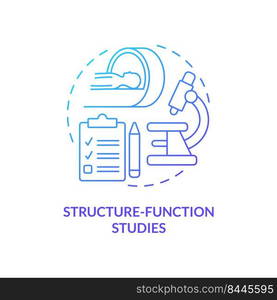 Structure function studies blue gradient concept icon. Pandemic preparedness preclinical research abstract idea thin line illustration. Isolated outline drawing. Myriad Pro-Bold fonts used. Structure function studies blue gradient concept icon