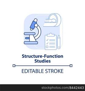 Structure function studies light blue concept icon. Pandemic preclinical research abstract idea thin line illustration. Isolated outline drawing. Editable stroke. Arial, Myriad Pro-Bold fonts used. Structure function studies light blue concept icon
