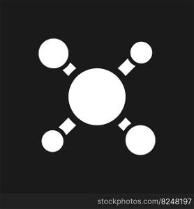 Structure of molecules dark mode glyph ui icon. Molecular compounds. User interface design. White silhouette symbol on black space. Solid pictogram for web, mobile. Vector isolated illustration. Structure of molecules dark mode glyph ui icon