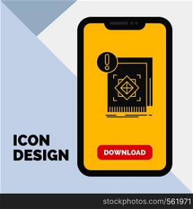 structure, standard, infrastructure, information, alert Glyph Icon in Mobile for Download Page. Yellow Background. Vector EPS10 Abstract Template background