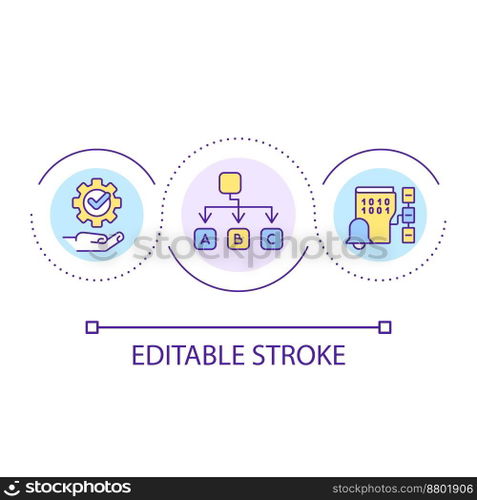 Structured programming loop concept icon. Computer science abstract idea thin line illustration. Writing code. Dividing data blocks. Isolated outline drawing. Editable stroke. Arial font used. Structured programming loop concept icon