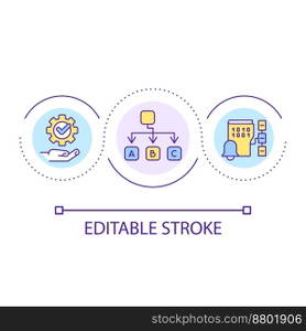 Structured programming loop concept icon. Computer science abstract idea thin line illustration. Writing code. Dividing data blocks. Isolated outline drawing. Editable stroke. Arial font used. Structured programming loop concept icon