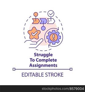 Struggle to complete assignments concept icon. Coping with online learning stress abstract idea thin line illustration. Isolated outline drawing. Editable stroke. Arial, Myriad Pro-Bold fonts used. Struggle to complete assignments concept icon