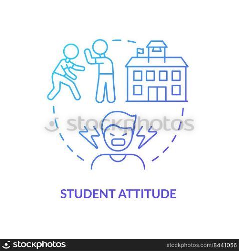 Student attitude blue gradient concept icon. Poor pupils behavior. Problem in public schools abstract idea thin line illustration. Isolated outline drawing. Myriad Pro-Bold font used. Student attitude blue gradient concept icon