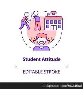 Student attitude concept icon. Poor pupils behavior. Problem in public schools abstract idea thin line illustration. Isolated outline drawing. Editable stroke. Arial, Myriad Pro-Bold fonts used. Student attitude concept icon