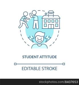 Student attitude turquoise concept icon. Poor pupils behavior. Problem in schools abstract idea thin line illustration. Isolated outline drawing. Editable stroke. Arial, Myriad Pro-Bold fonts used. Student attitude turquoise concept icon