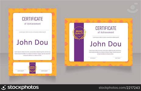 Student certificate design template set. Vector diploma with customized copyspace and borders. Printable document for awards and recognition. Bahnschrift Semi-Light Condensed, Arial Regular fonts used. Student certificate design template set