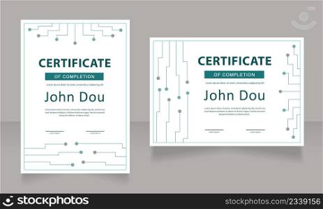 Student certificate design template set. Vector diploma with customized copyspace and borders. Printable document for awards and recognition. Myriad Variable Concept, Arial, Myriad Pro fonts used. Student certificate design template set