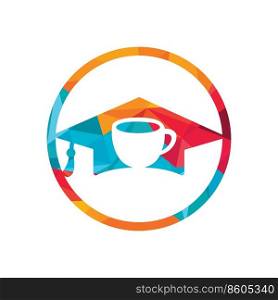 Student Coffee vector logo template. Logo symbol of the graduation cap and coffee cup. 