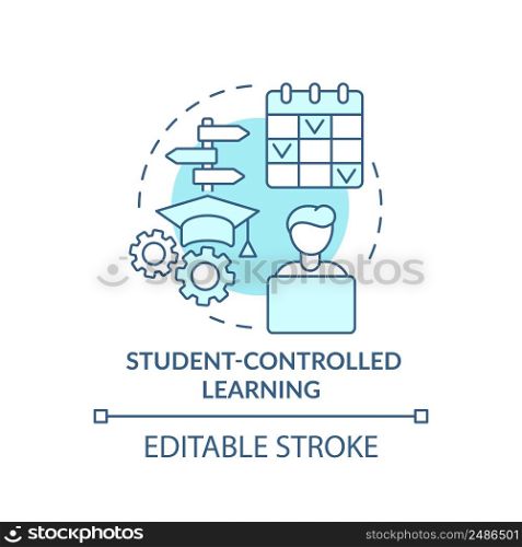 Student controlled learning turquoise concept icon. Student centered method. Education abstract idea thin line illustration. Isolated outline drawing. Editable stroke. Arial, Myriad Pro-Bold fonts use. Student controlled learning turquoise concept icon