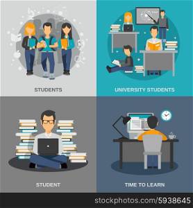 Student design concept set with flat university studying icons isolated vector illustration. Student Flat Set