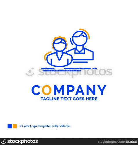 student, employee, group, couple, team Blue Yellow Business Logo template. Creative Design Template Place for Tagline.