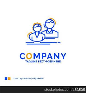 student, employee, group, couple, team Blue Yellow Business Logo template. Creative Design Template Place for Tagline.