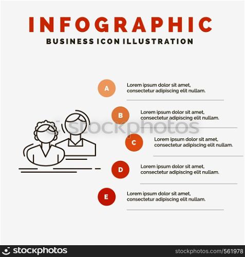 student, employee, group, couple, team Infographics Template for Website and Presentation. Line Gray icon with Orange infographic style vector illustration. Vector EPS10 Abstract Template background