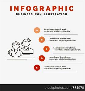 student, employee, group, couple, team Infographics Template for Website and Presentation. Line Gray icon with Orange infographic style vector illustration. Vector EPS10 Abstract Template background