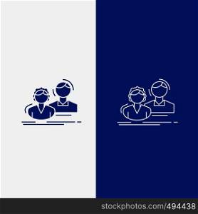 student, employee, group, couple, team Line and Glyph web Button in Blue color Vertical Banner for UI and UX, website or mobile application. Vector EPS10 Abstract Template background