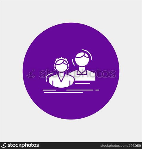 student, employee, group, couple, team White Glyph Icon in Circle. Vector Button illustration. Vector EPS10 Abstract Template background