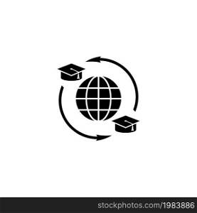 Student Exchange Program Global Education. Flat Vector Icon illustration. Simple black symbol on white background. Student Exchange Education Program sign design template for web and mobile UI element. Student Exchange Program, Global Education Flat Vector Icon