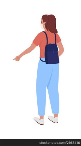 Student girl from back semi flat color vector character. Standing figure. Full body person on white. Pupil with backpack isolated modern cartoon style illustration for graphic design and animation. Student girl from back semi flat color vector character