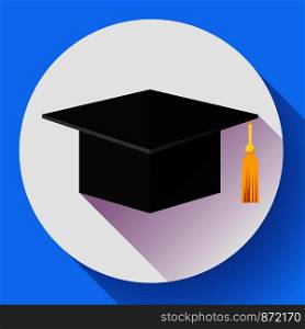 Student graduation cap icon. Flat design style. Graduation cap icon. Flat design style.