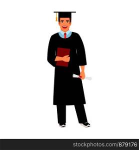 Student graduation vector illustration. University male student graduate isolated on white background. University male student graduate icon