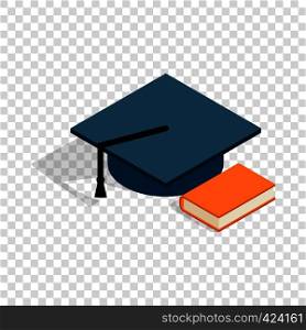 Student hat and book isometric icon 3d on a transparent background vector illustration. Student hat and book isometric icon