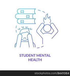 Student mental health blue gradient concept icon. Stress and anxiety. Issue in higher education abstract idea thin line illustration. Isolated outline drawing. Myriad Pro-Bold font used. Student mental health blue gradient concept icon