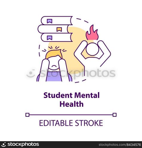Student mental health concept icon. Stress and anxiety. Issue in higher education abstract idea thin line illustration. Isolated outline drawing. Editable stroke. Arial, Myriad Pro-Bold fonts used. Student mental health concept icon