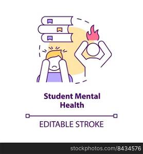 Student mental health concept icon. Stress and anxiety. Issue in higher education abstract idea thin line illustration. Isolated outline drawing. Editable stroke. Arial, Myriad Pro-Bold fonts used. Student mental health concept icon