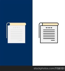 Student, Notes, Books, Student Notes Icons. Flat and Line Filled Icon Set Vector Blue Background