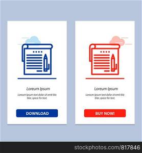 Student, Notes, Note, Education Blue and Red Download and Buy Now web Widget Card Template