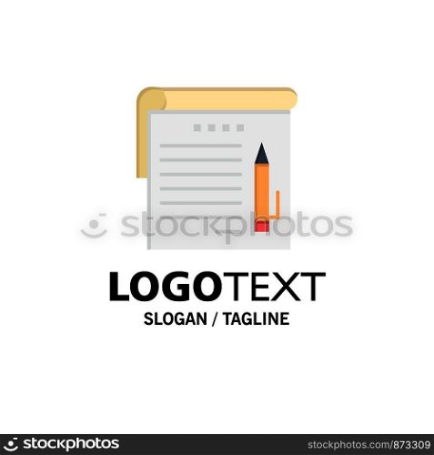 Student, Notes, Note, Education Business Logo Template. Flat Color