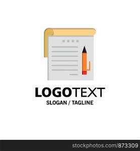 Student, Notes, Note, Education Business Logo Template. Flat Color