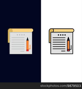 Student, Notes, Note, Education  Icons. Flat and Line Filled Icon Set Vector Blue Background